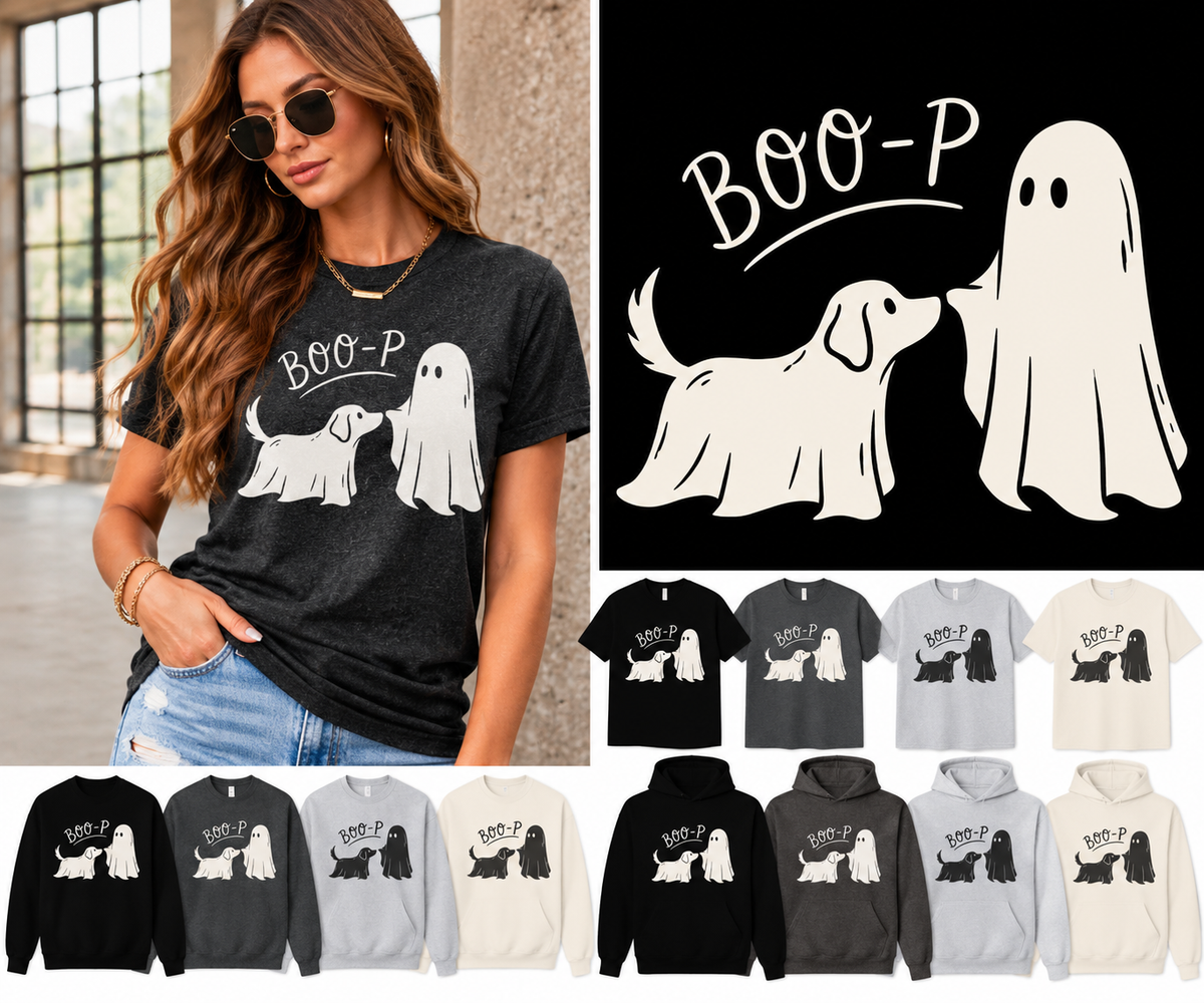 Womens Retro Halloween Cute Ghost Dog