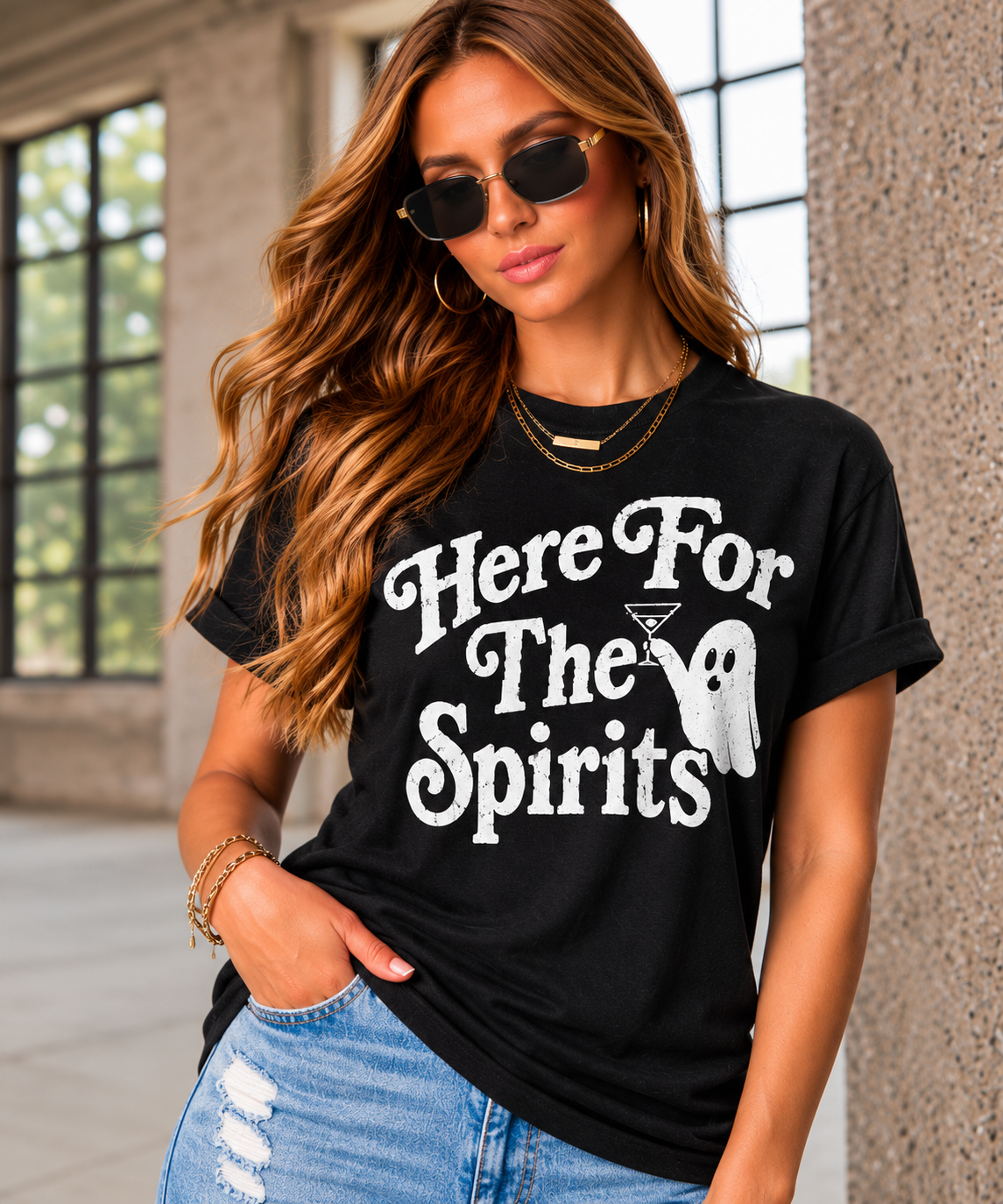 Womens Retro Halloween Here for the Spirits