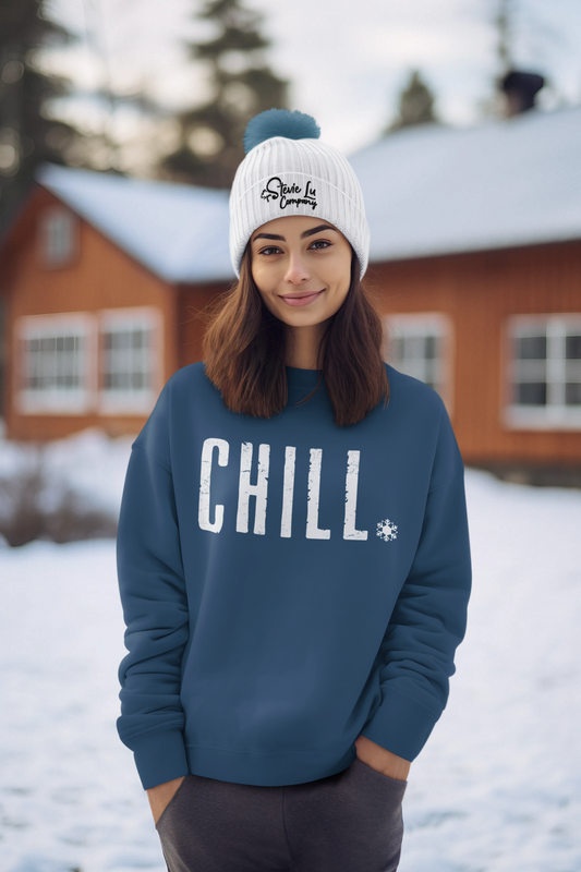 CHILL Snowflake Sweatshirt, Winter Sweatshirt for Women, Holiday Sweatshirt, Christmas Snowflakes Crewneck Sweatshirt, Apres Ski Snowboard Sweatshirt