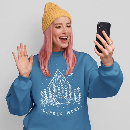 Wander More Crewneck Sweatshirt, Wanderlust Shirts, Mountain Shirt, Nature Lover Gift, Camping Girls Shirt, Family Camping Shirt, Hiking shirt