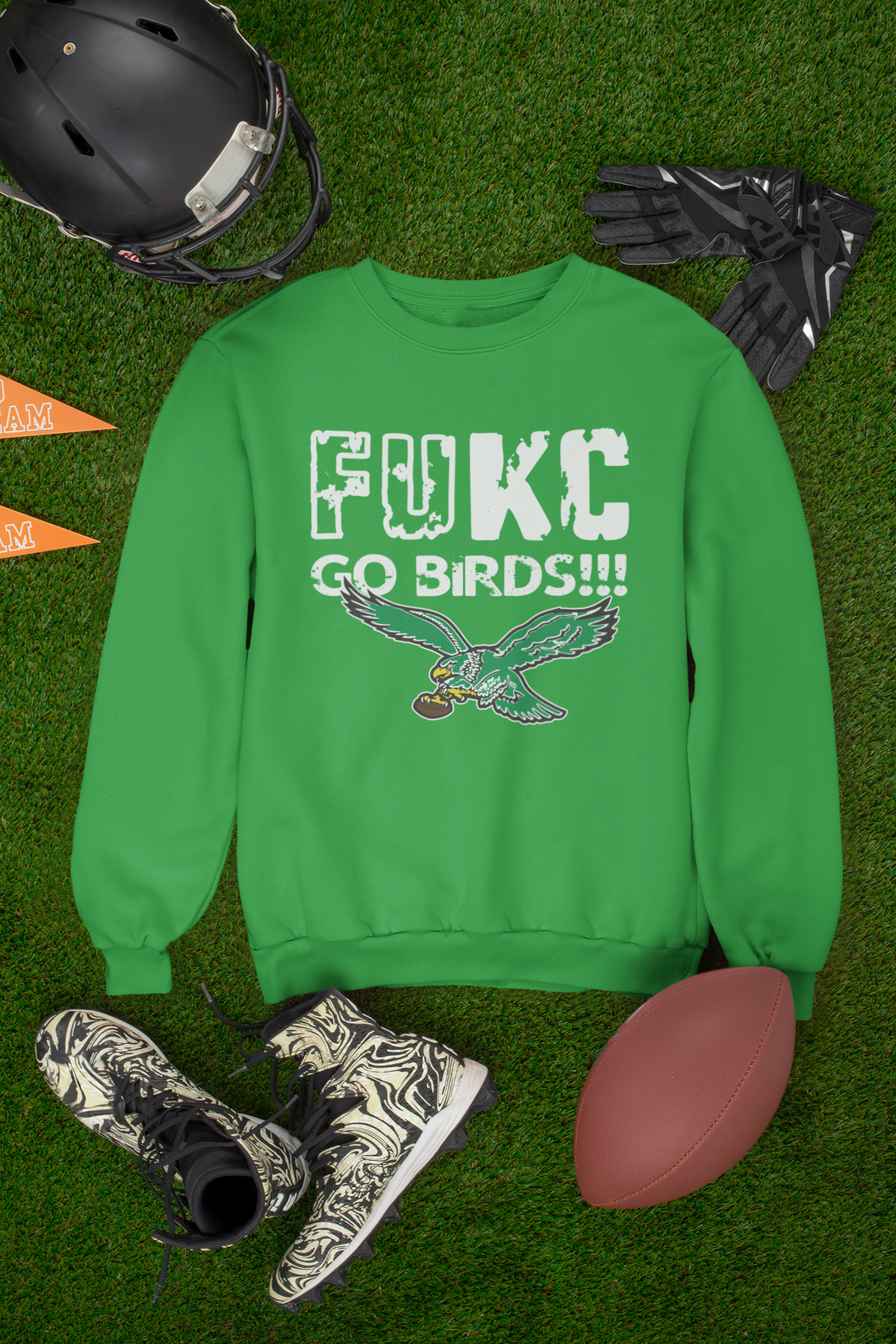 FU KC FUKC, GO BIRDS, Philadelphia Football, Game Day Crewneck Sweatshirt Full Front Super Bowl Champions