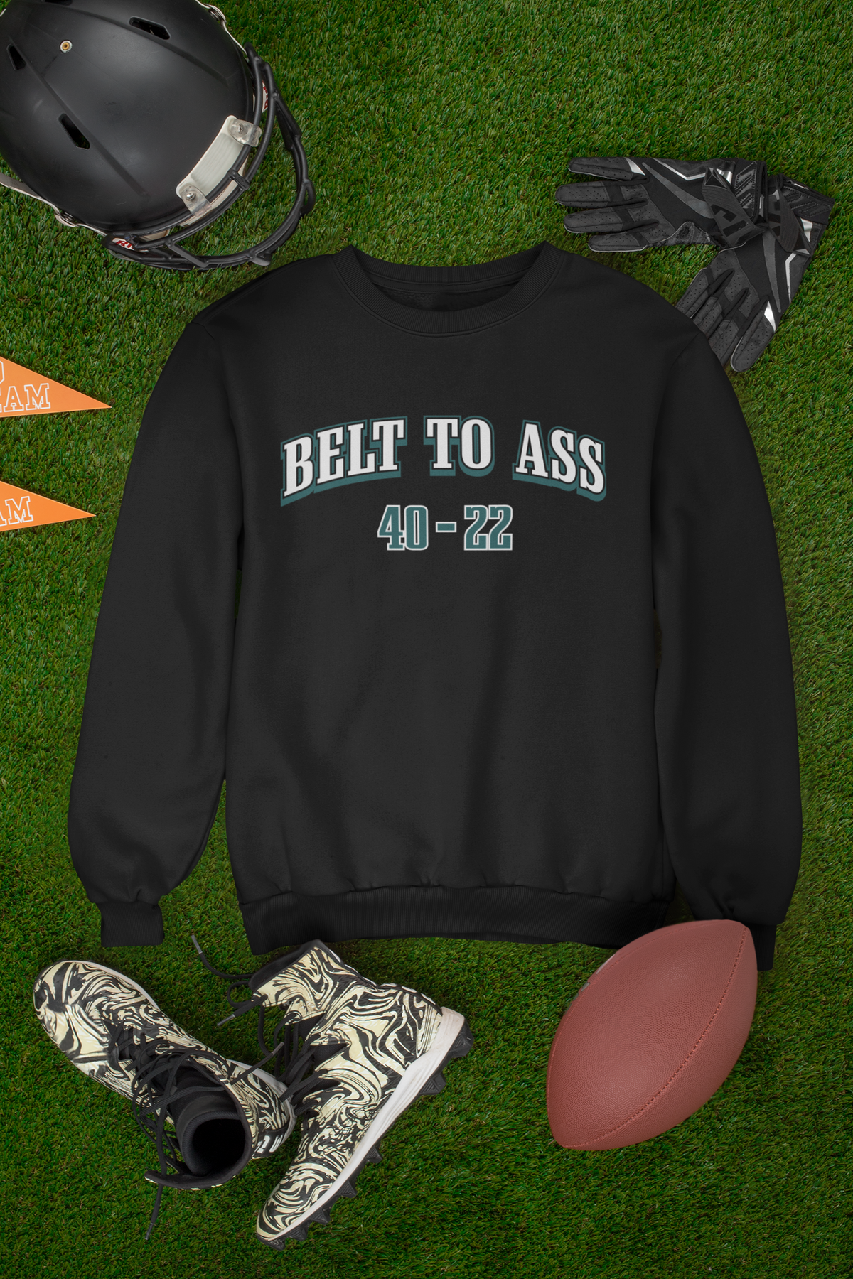 BELT TO ASS 40-22, GO BIRDS, Philadelphia Football, Game Day Hoodie Sweatshirt Full Front Super Bowl Champions