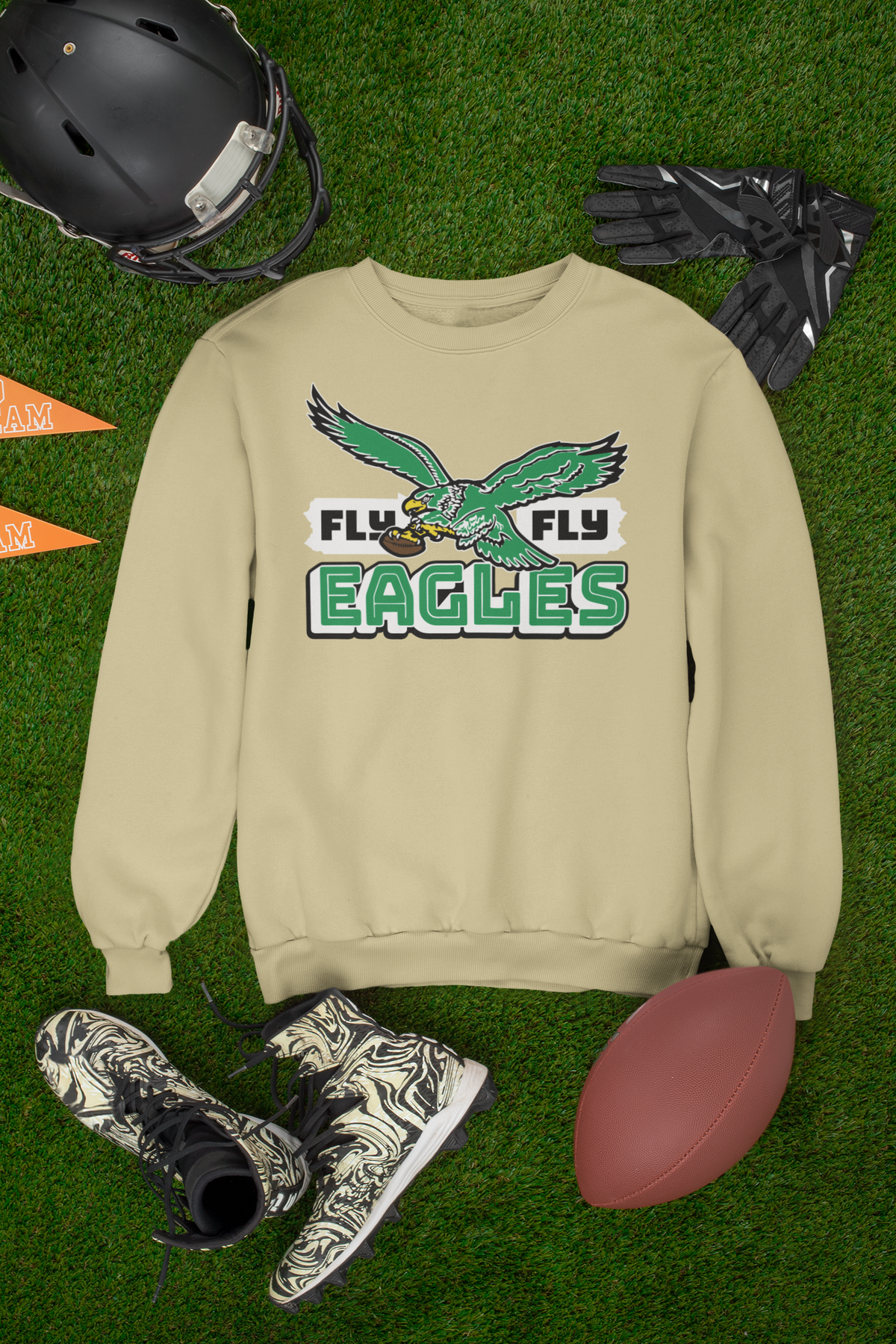 Philadelphia Football, Game Day Crewneck Sweatshirt, Fly Fly Old School Bird Gang High Quality