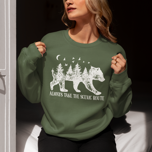 Always Take the Scenic Route Sweatshirt, Adventure Sweatshirt, Mountain Sweatshirt, Camp Lover Gift, Adventure Awaits, Hiking Sweatshirt, Scenic Route Shirt