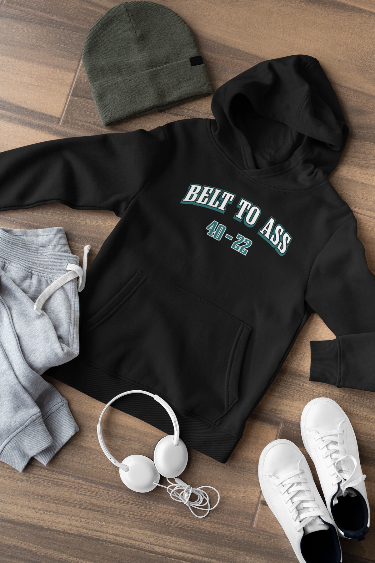 BELT TO ASS 40-22, GO BIRDS, Philadelphia Football, Game Day Hoodie Sweatshirt Full Front Super Bowl Champions