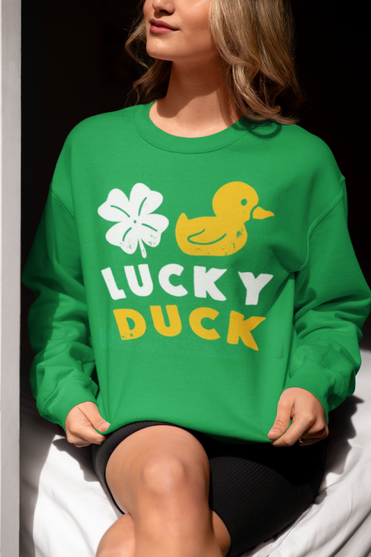 LUCKY DUCK SHAMROCKS St. Patty's Day Sweatshirt, Cute St. Patrick's Day, St. Patrick's Day Gift, Irish Crewneck Sweatshirt Party
